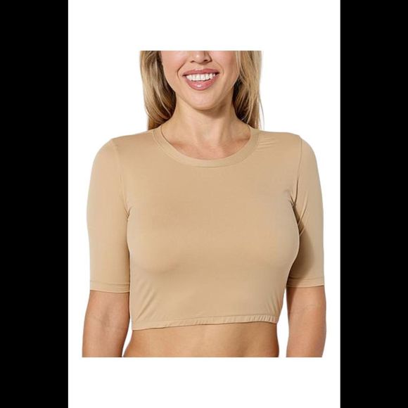 Rhonda Shear Super Stretch Arm Shaping Tee Beige - Regular - Picture 1 of 1
